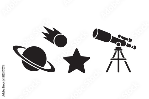 Astronomy icons planet star comet and telescope