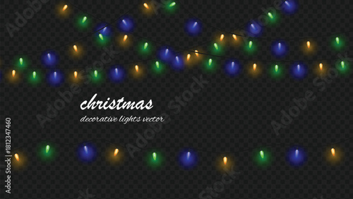 Multi color Christmas lights Birth day lights on a transparent background string lights illumination green lights