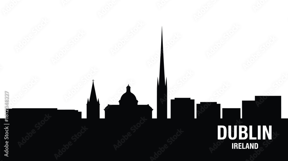 Naklejka premium Dublin ireland cityscape silhouette against white background