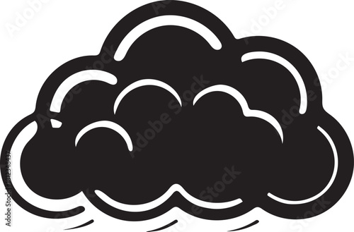 Black Silhouette of a Fluffy Cloud with Wavy Edges on a White Background weather atmosphere