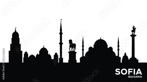 Black silhouette of sofia bulgaria cityscape with famous landmarks