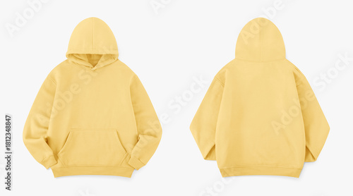 Tableau sur toile yellow hoodie from front and back side on white background, regular yellow hoodi