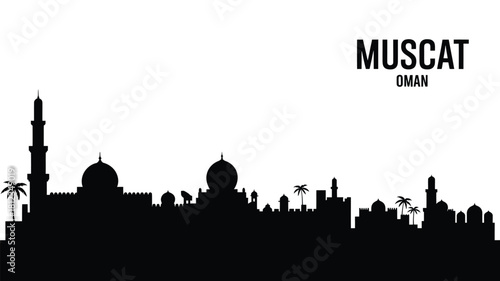 Muscat oman skyline silhouette of islamic architecture and palm trees