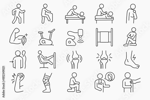 Physiotherapy & Rehabilitation Line Icon Set