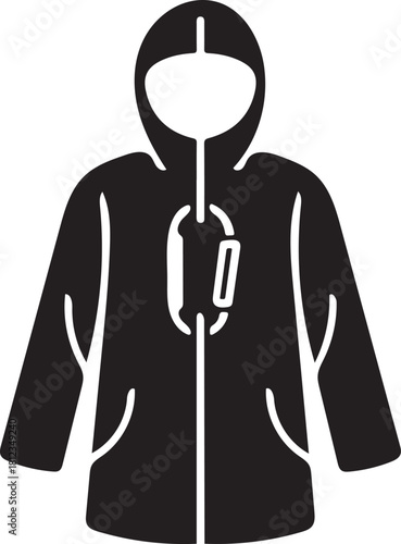 Black silhouette of a hooded jacket with a zipper and pockets hoodie coat