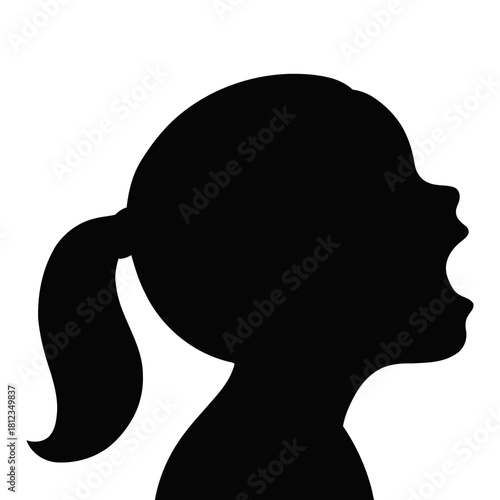 Young girl silhouette shouting side view profile isolated on white background