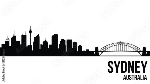 Sydney australia skyline silhouette with harbour bridge