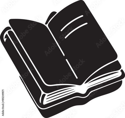 Black Silhouette of an Open Book with Pages and Binding on a White Background reading literature