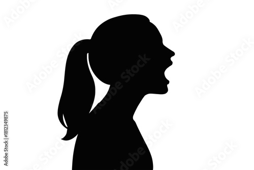 Woman silhouette shouting side view profile isolated on white background