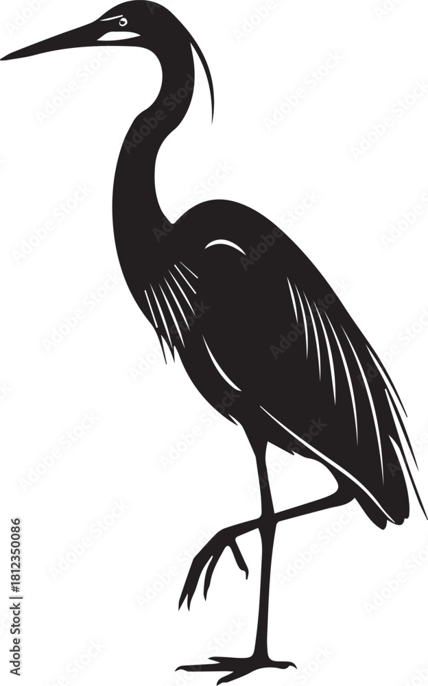 Naklejka premium Elegant silhouette of a standing heron bird with long neck and legs in a side profile