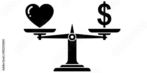 Work Life Balance Scale Heart Money Silhouette Vector