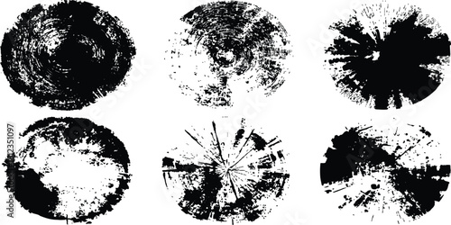 A collection of circular textures featuring various patterns and effects, Various circular textures with distinct patterns, showcasing a range of lines and swirls in monochrome shades.