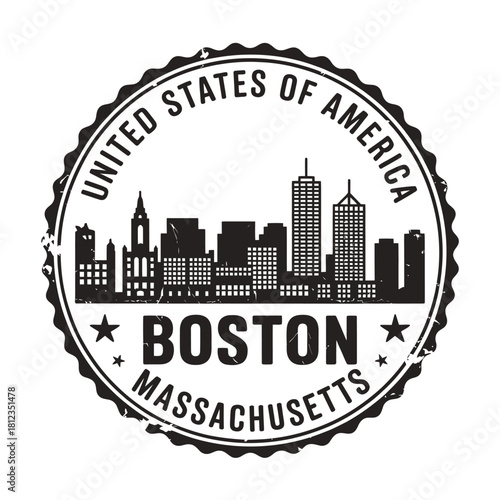 Boston massachusetts skyline stamp united states of america circular design
