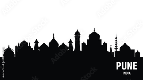 Pune city skyline silhouette with iconic architecture