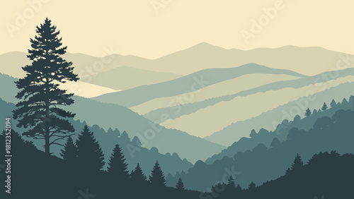 Great Smoky Mountains Misty Blue Ridge Layers Retro – Appalachian Heritage Rustic Americana Vintage Outdoor Adventure Vector Design