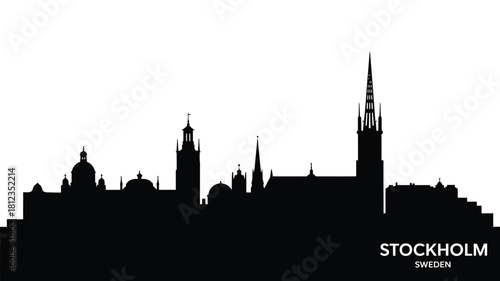 Stockholm city skyline silhouette against white background