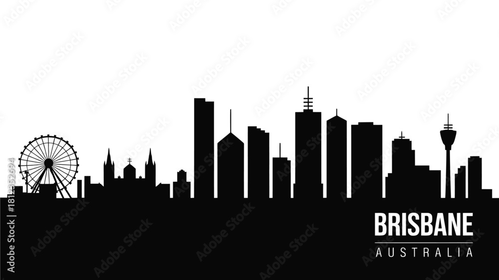 Fototapeta premium Brisbane australia cityscape silhouette with ferris wheel