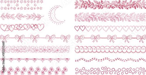 Collection of delicate pink floral borders and ornate decorative elements