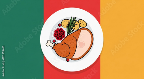 Celebrate Thanksgiving with this vibrant turkey dinner illustration, perfect for holiday cards, invitations, and seasonal designs, evoking warmth and gratitude