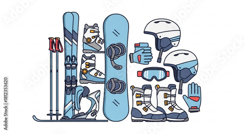 Get Ready for Winter Fun with Skis, Snowboard, and Gear - Perfect for Adventure, Stylish Design, and Snowy Escapes, Ideal for Winter Sports Enthusiasts
