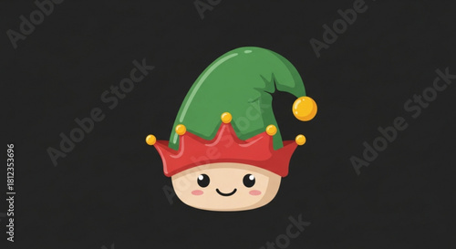 Adorable Christmas Elf Character with Charming Smile and Festive Hat, Perfect for Holiday Cards, Decorations, and Children's Designs, Originally Vector Art