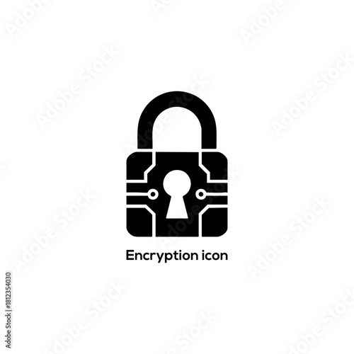 Digital Encryption Padlock Icon with Circuit Lines, Cybersecurity Data Protection Symbol for Secure Access, Privacy, Network Security Design Concept

