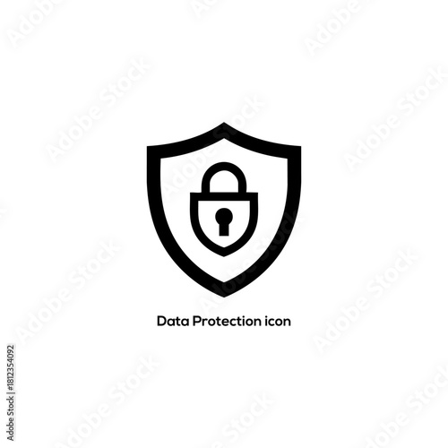 Data Protection Shield Icon with Padlock, Cybersecurity Privacy Symbol for Secure Access, Information Safety, Network Security and Online Encryption