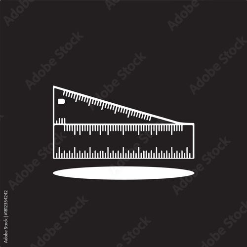 White Outline of Two Rulers, One Straight and One Triangular, on a Black Background measuring measurement
