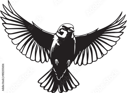 Majestic bird silhouette in mid flight with wings spread wide abstract art