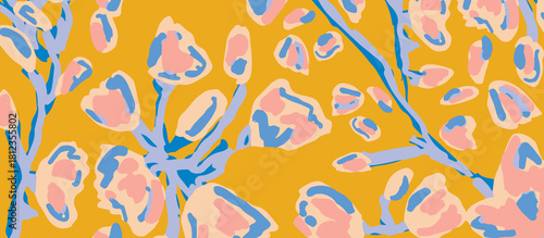 Vibrant shawls, dupatta, scarfs design abstract floral pattern with organic shapes in pastel pink blue and yellow hues