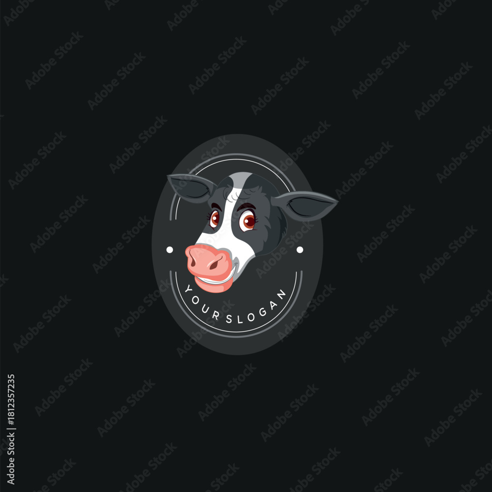 Fototapeta premium Vector illustration with cow simple farming logo design template