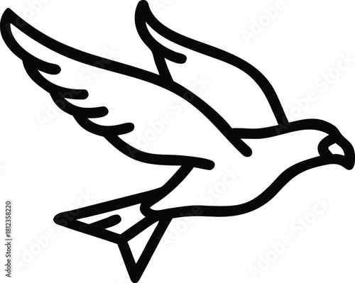 Falcon flying vector outline icon on white background