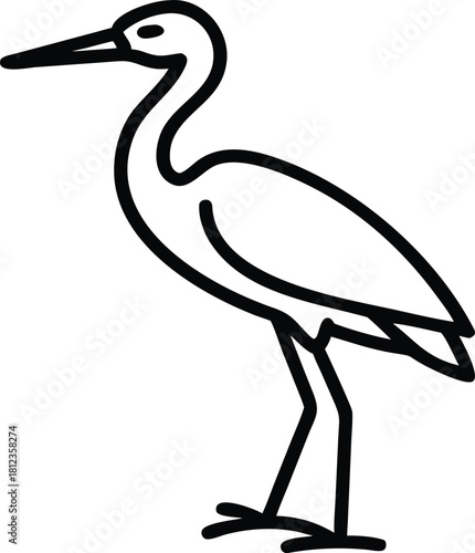 Egret bird vector outline icon on white background