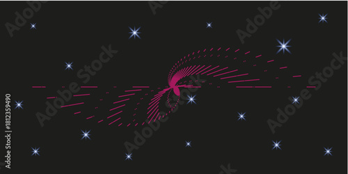 Abstract magenta radiating lines in outer space with twinkling stars.