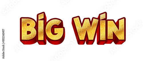 Golden 3D “BIG WIN” text with glitter texture and red bold shadow, isolated on a transparent background. Perfect for slot games, casino UI, jackpot screens, and promotional graphics.