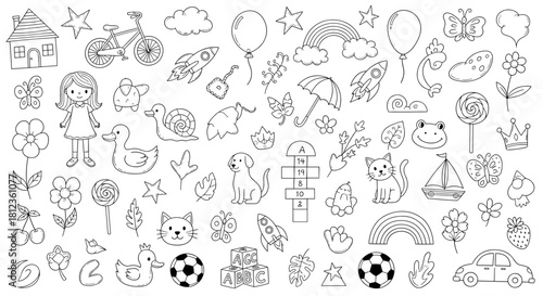 Set of hand drawn doodle elements childish drawing style vector illustration isolated on perfect for textile, poster, postcard, wallpaper, etc