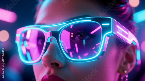 Wallpaper Mural Futuristic Sunglasses Reflection Close-up on Nightlife Futuristic Party Style with LED Neon Lights for Fashion Ads and High-Tech Commercial Use with Copy Space Torontodigital.ca