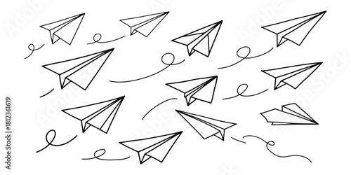 Hand drawn paper airplanes flying in formation EPS file