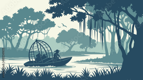 Everglades mangrove airboat swamp silhouette