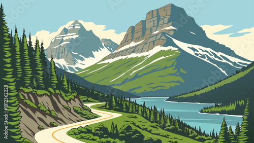 Glacier Going-to-the-Sun Road scenic mountain clean art