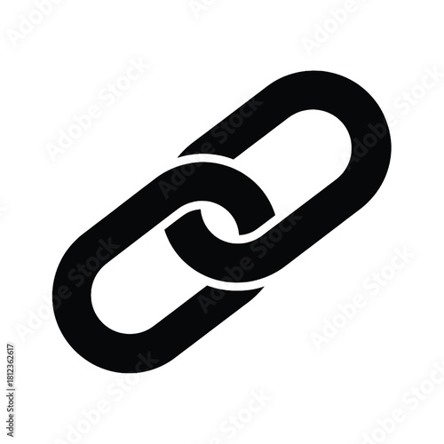 A simple black and white illustration of a single chain link icon