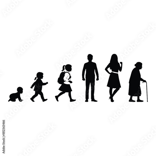 The stages of human life depicted through simple black silhouettes