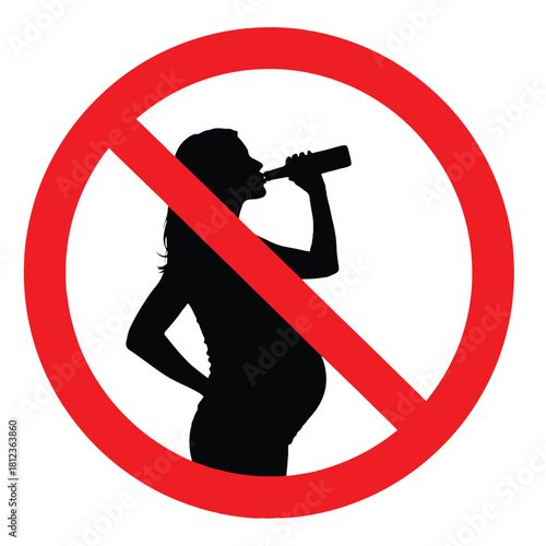 No drinking during pregnancy a warning sign with a silhouette illustration