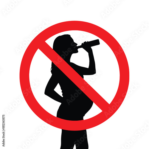 No drinking during pregnancy a warning sign with a silhouette illustration