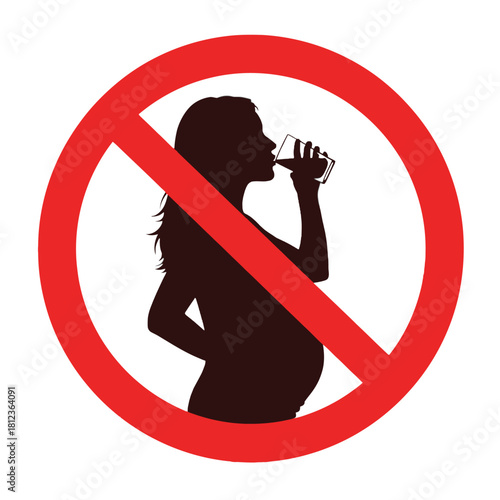 No drinking while pregnant a warning sign with a silhouette illustration