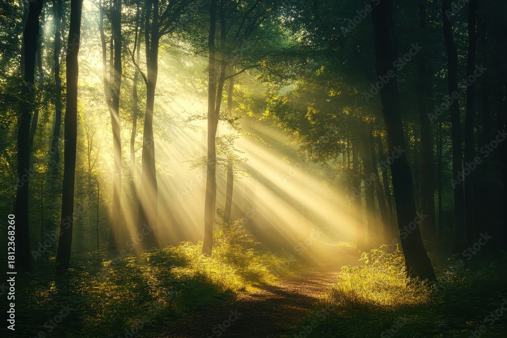 Naklejka premium sun rays in the forest