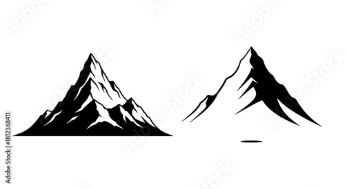 Majestic Mountain Peaks Black and White Vector Illustration of Mountain Range