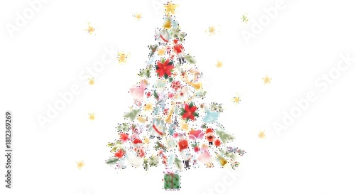 Festive christmas tree illustration with colorful ornaments and decorations