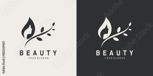 Beauty spa logo design with leaf