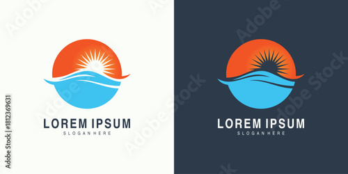 Abstract sun and water wave logo design template